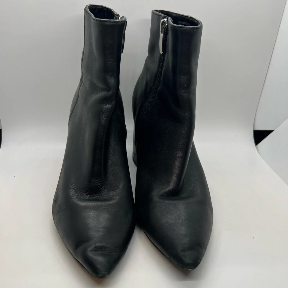 Steve Madden Black Leather Block Heel Ankle Boots Booties Sz 9 - Picture 3 of 11